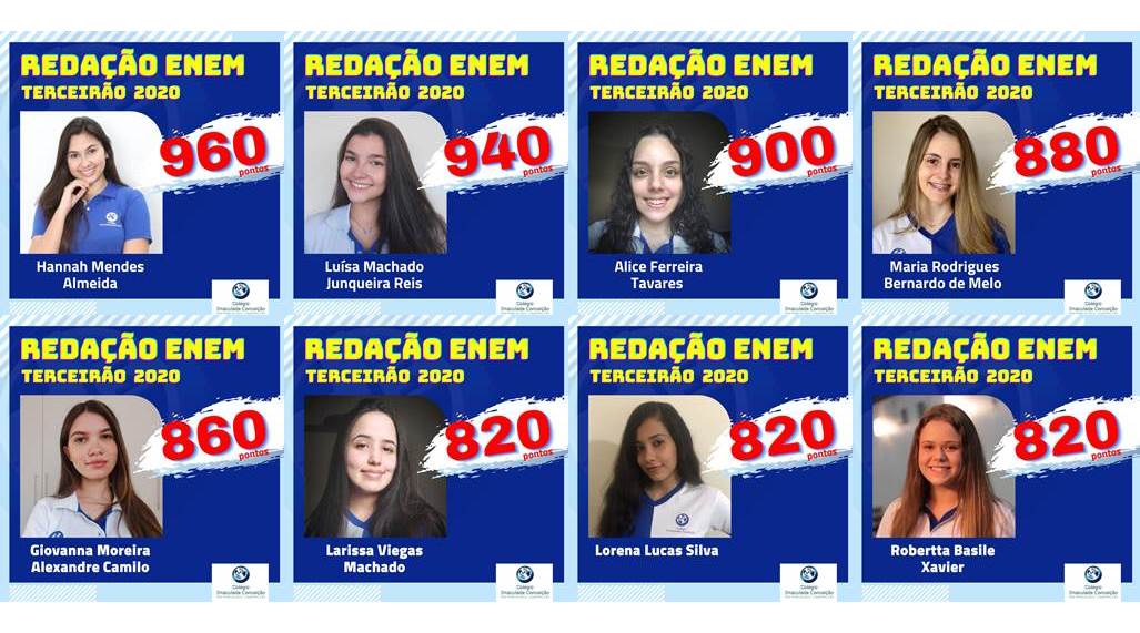 Colégio Imaculada Conceição Leopoldina parabeniza alunos destaque na redação do ENEM 2020