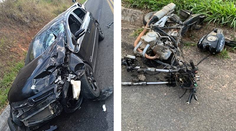 Colisão entre carro e moto deixa jovem gravemente ferido em Mar de Espanha