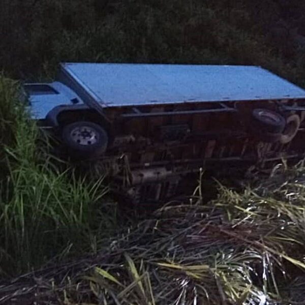Caminhão tomba na BR-116 em Além Paraíba e motorista sai ileso