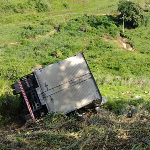 Caminhão carregado com barris de chopp tomba na Serra de Argirita