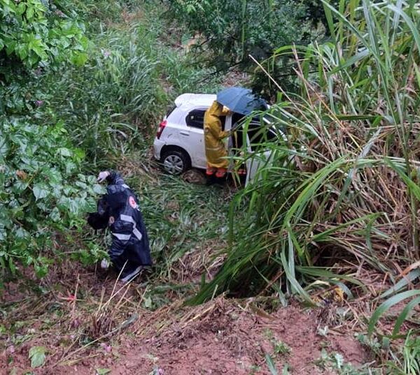 Motorista fica ferido após carro cair em ribanceira na BR-120 entre Leopoldina e Cataguases
