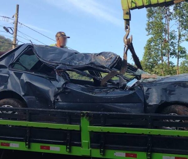 Carro bate em árvore e deixa dois feridos em Leopoldina