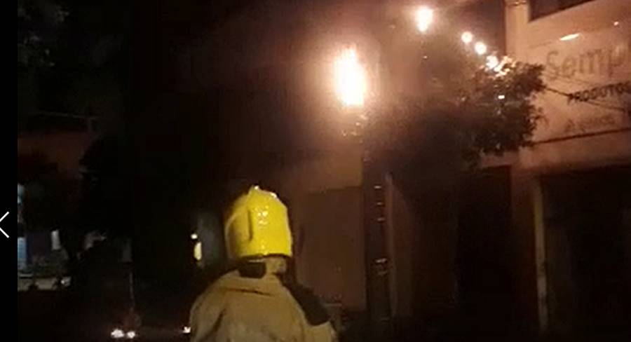 Fiação pega fogo e chamas atingem árvore no Centro de Leopoldina