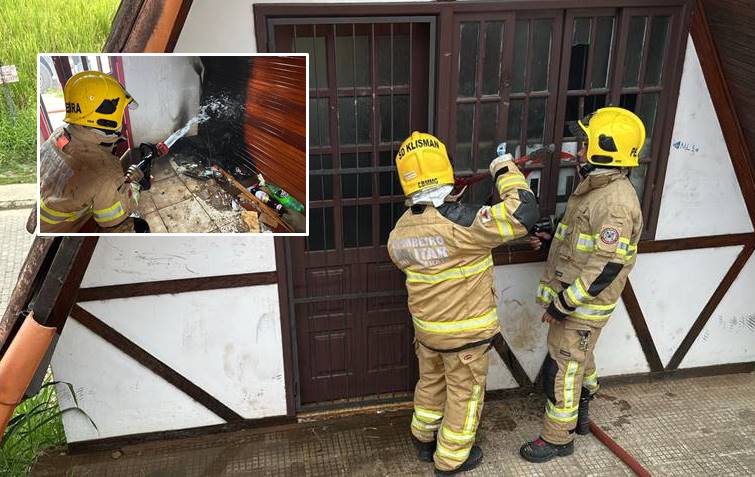 Vândalo tenta incendiar chalé próximo ao pórtico de Leopoldina e mobiliza Corpo de Bombeiros