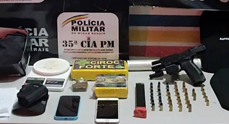 Trio é preso com pistola de mira laser, munições, granada e drogas em Ubá