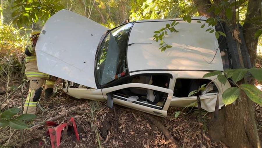 Carro capota e bate em árvore na BR-267 próximo a Tebas