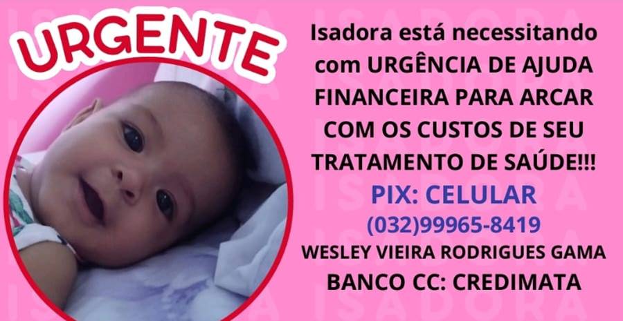 Família pede ajuda para tratamento de criança de cinco meses em Leopoldina