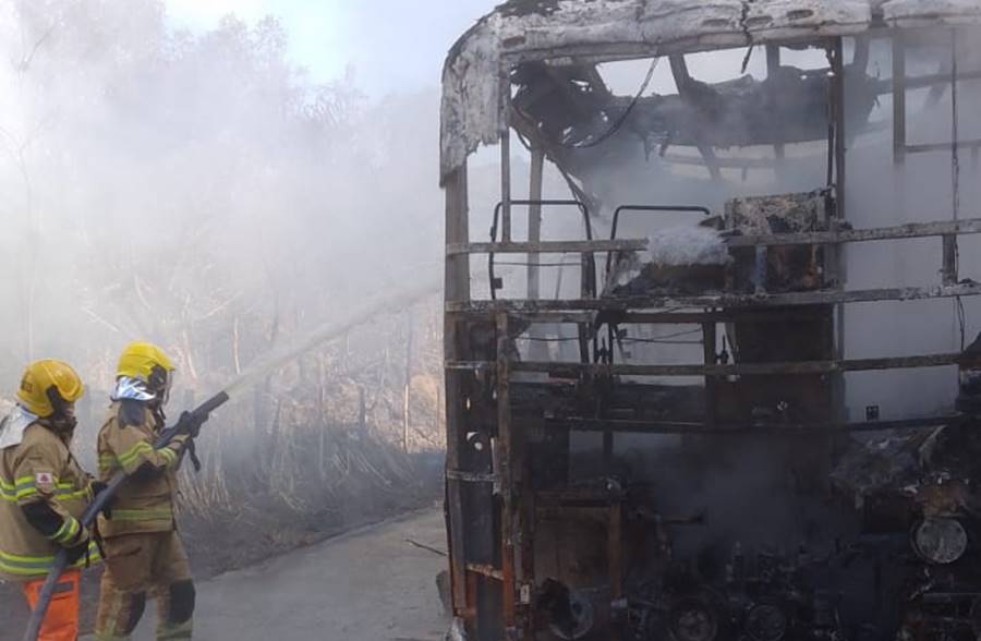 Ônibus pega fogo na MG-285 entre Palma e Laranjal