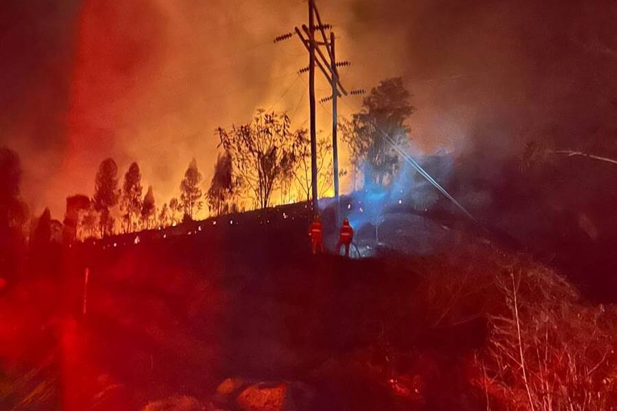 Incêndio em vegetação no distrito de Piacatuba em Leopoldina mobiliza Corpo de Bombeiros