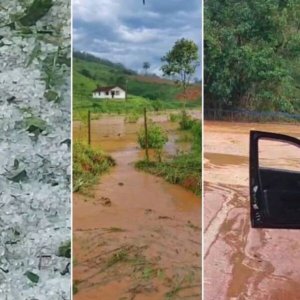 Temporal com chuva de granizo causa estragos na área rural de Leopoldina