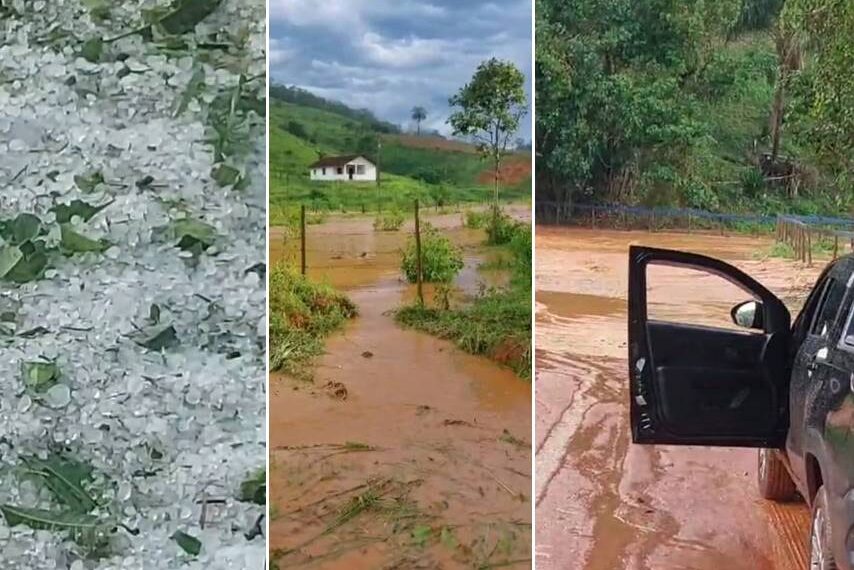 Temporal com chuva de granizo causa estragos na área rural de Leopoldina