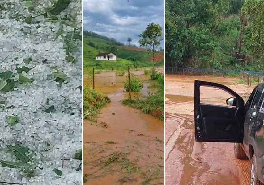 Temporal com chuva de granizo causa estragos na área rural de Leopoldina