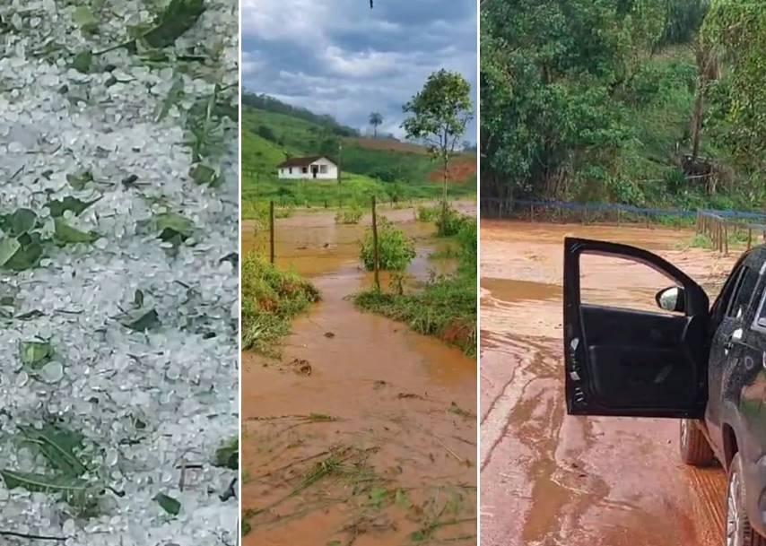 Temporal com chuva de granizo causa estragos na área rural de Leopoldina