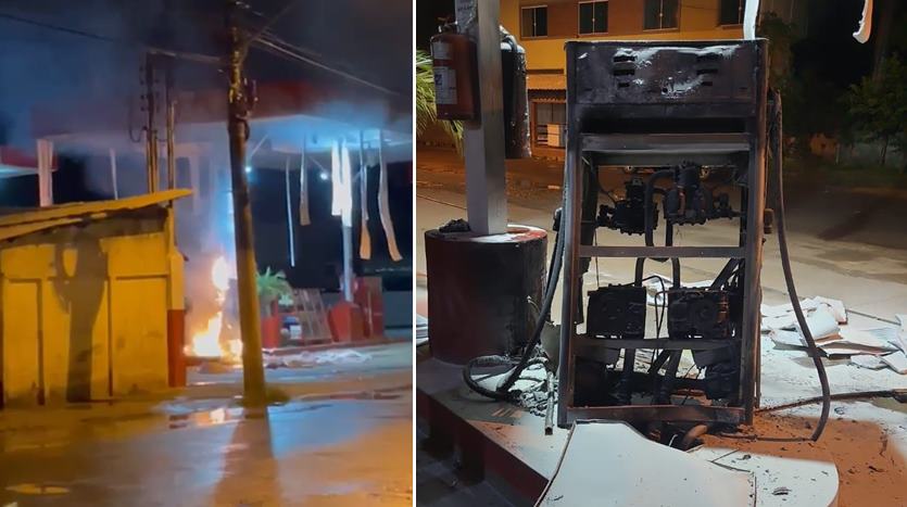 Carro bate em bomba de combustível e causa incêndio em Recreio