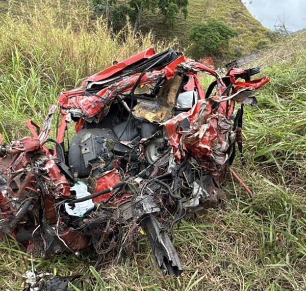 Motorista morre e carro fica totalmente destruído após batida frontal na BR-267 em Argirita