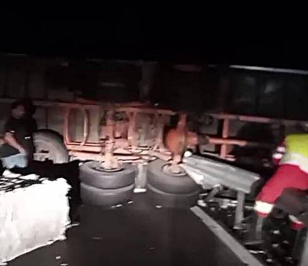 Caminhão carregado com algodão tomba no Belvedere da Serra da Vileta em Leopoldina