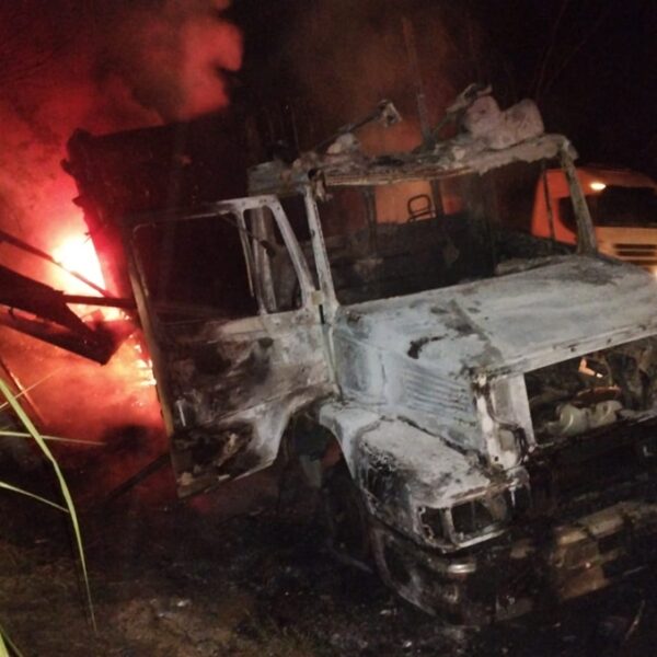 Caminhão pega fogo na BR-116 em Leopoldina próximo ao Bairro Fortaleza