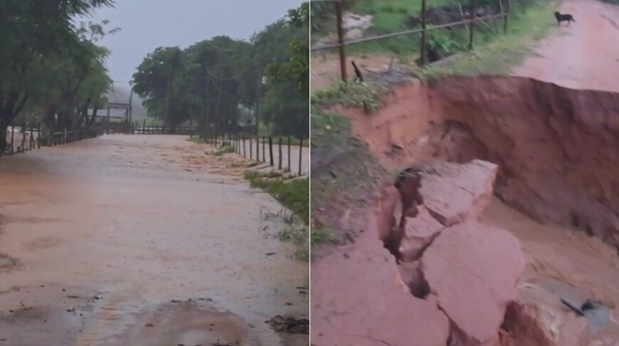Chuva intensa provoca alagamentos nas comunidades da Boa Sorte e dos Coelhos em Leopoldina