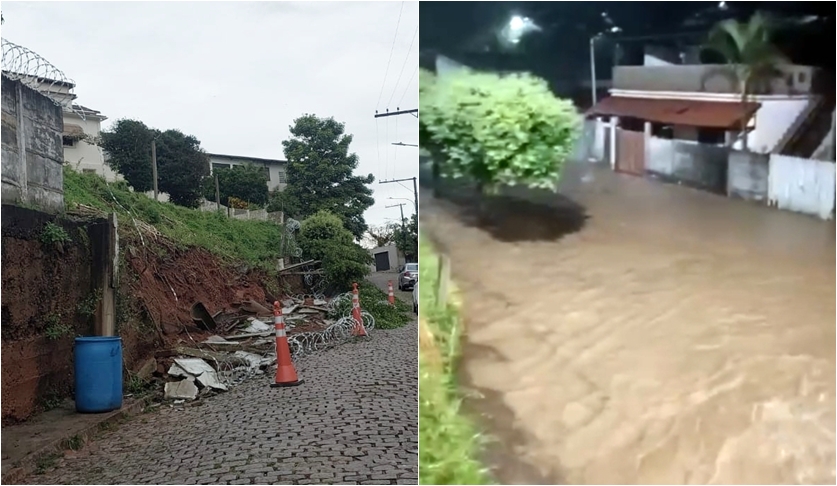 Chuvas provocam alagamentos e quedas de barreiras em Leopoldina na madrugada desta quinta-feira