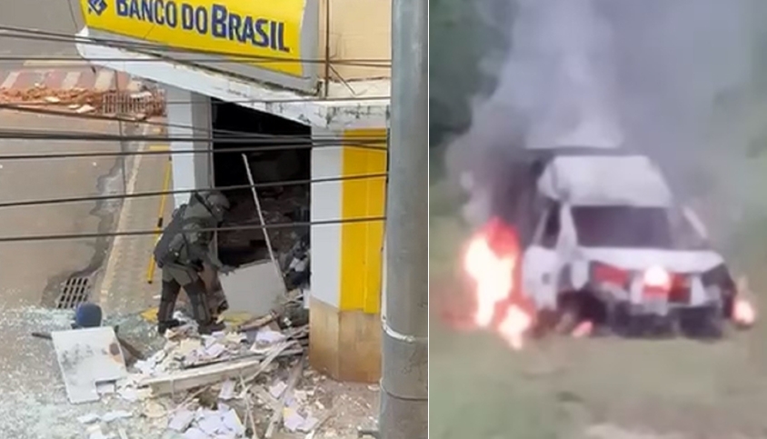 Carro usado em ataque a agência do Banco do Brasil é encontrado em chamas em Rodeiro