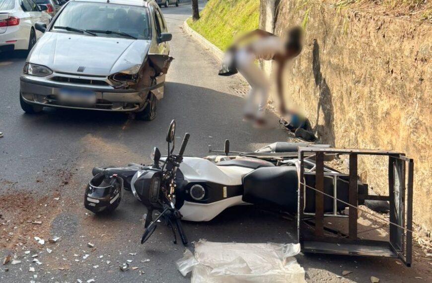 Carro na contramão provoca acidente com motociclista próximo ao Hospital de Leopoldina