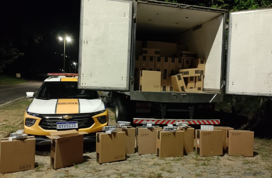Carga avaliada em mais de R$ 1 milhão em cigarros irregulares é apreendida na MGC-393 em Além Paraíba