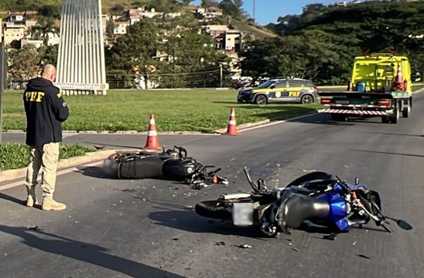 Colisão entre motocicletas deixa dois feridos no trevo do Pórtico em Leopoldina