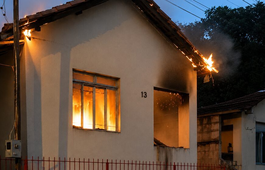 Casa é destruída por incêndio e homem acaba preso em flagrante em Recreio