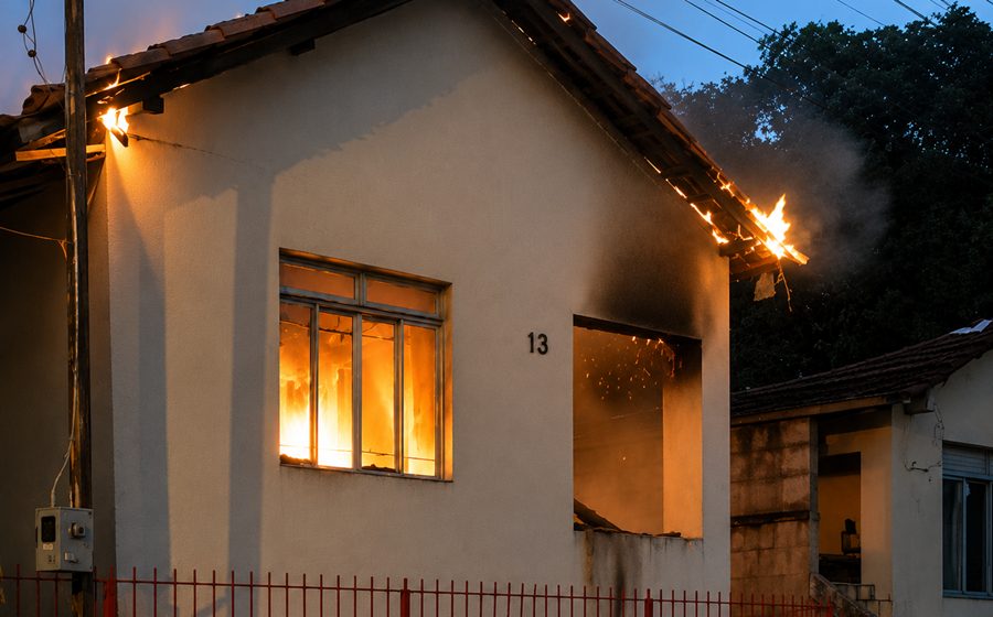 Casa é destruída por incêndio e homem acaba preso em flagrante em Recreio