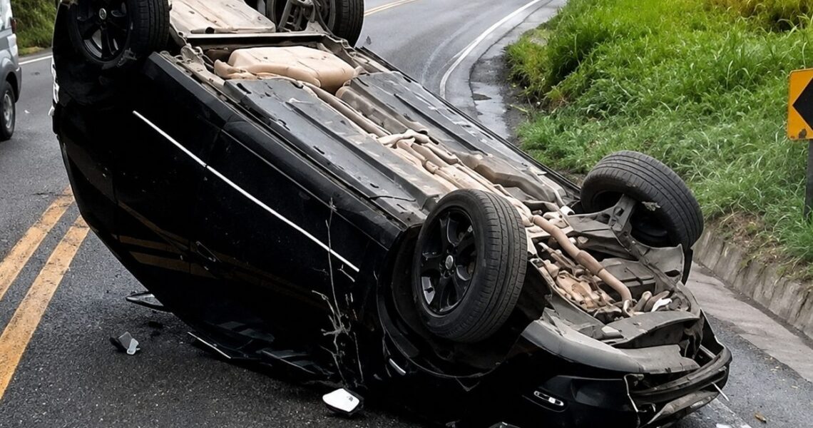 Carro capota após atingir barranco na BR-267 em Argirita