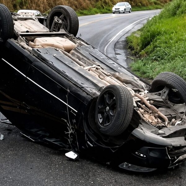 Carro capota após atingir barranco na BR-267 em Argirita