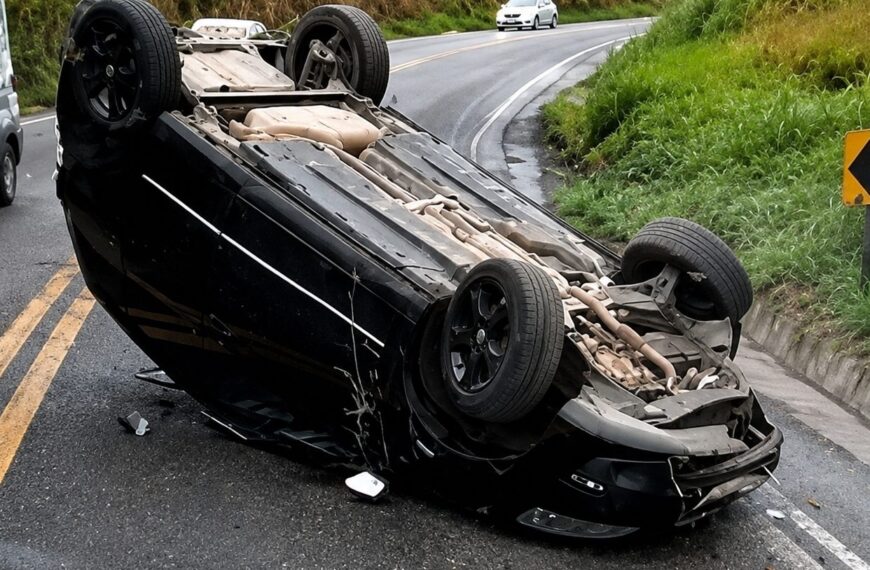 Carro capota após atingir barranco na BR-267 em Argirita