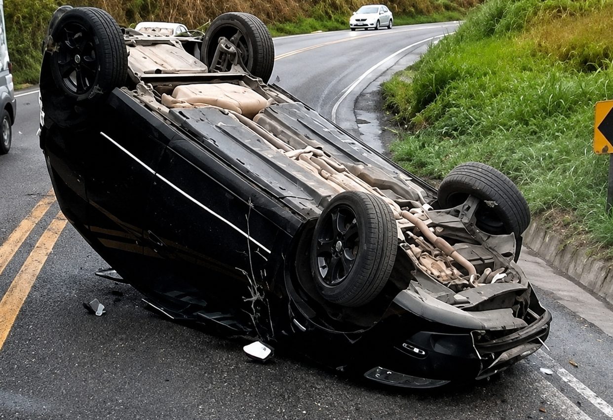 Carro capota após atingir barranco na BR-267 em Argirita