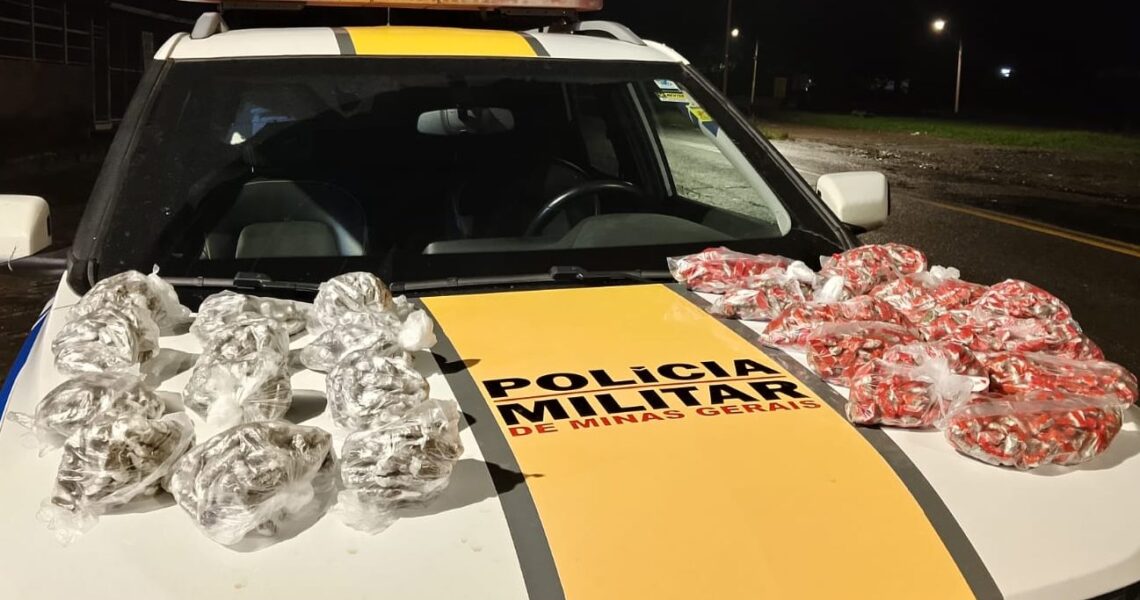 Motoqueiro tenta fugir de abordagem e joga mochila com mais de 2 mil buchas de maconha na MGC-393 em Volta Grande