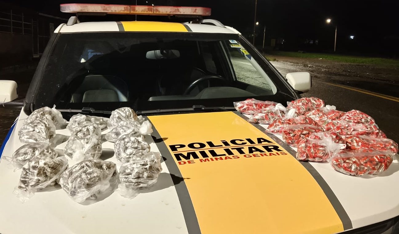 Motoqueiro tenta fugir de abordagem e joga mochila com mais de 2 mil buchas de maconha na MGC-393 em Volta Grande