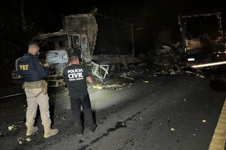 Colisão seguida de incêndio mata caminhoneiro e deixa dois feridos na BR-116 em Muriaé
