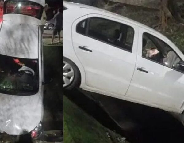 Motorista com sinais de embriaguez é presa após carro cair em córrego em Cataguases