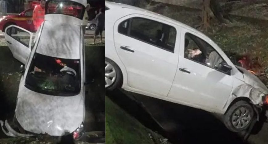 Motorista com sinais de embriaguez é presa após carro cair em córrego em Cataguases